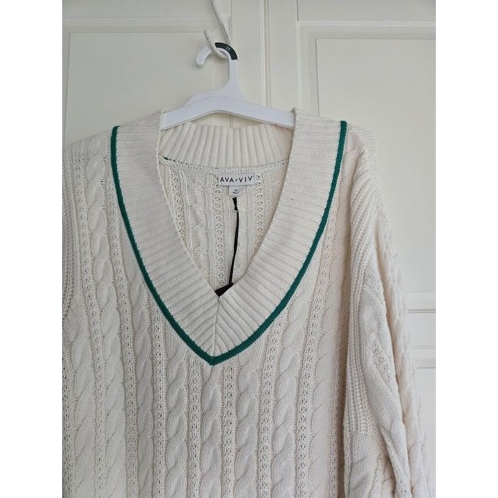 AVA & VIV Women's Cable Knit V-Neck Sweater - University - Womens 3X - NEW